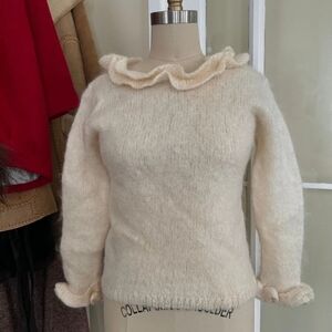 1940s Garland Ruffled Creme Mohair Wool Sweater
